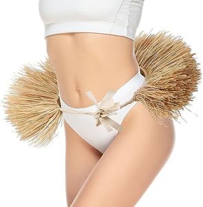 Fascinoca Tahitian Dance Raffia Hip Hei or Hip Belt 100% Handmade Grass Hula Skirt Hip Hei Adult Dancers Party, Beige, Large