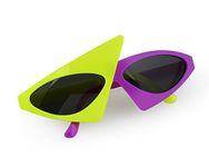 80s Sunglasses Novelty Party Sunglasses Asymmetric Fun Glasses for Hip Hop Dance (Yellow and Violet)