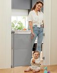 Momcozy Auto-lock Retractable Stair Gate,Safety Baby Gate Roll for Toddlers and Dogs,Extend Baby Barrier Gate,140cm Wide, 83cm Tall,One Hand Operated Pets Gate for Stairways/Hallways/Indoor/Outdoor