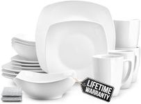 Zulay Kitchen Luna Plates and Bowls Sets, 16 Piece Modern Porcelain Dish Set for 4, Chip and Scratch Resistant Square Dinnerware Set, Microwave and Dishwasher Safe, Pearl White