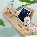 Deep Calm Bath Caddy – Extendable Bath Tray Holds Book, iPad, Tablet, Phone, Wine Glass, Candle - Adjustable Bathtub Table – Luxury, Natural Bamboo Bath Shelf (Natural)