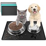 Dog Food Mat,Miaomitun Dog Cat Pet Feeding Mat,Waterproof Silicone Feeding Mat Placemat with Raised Edge for Dog Cat to Stop Food Spills and Water Messes Out to Floor, for Small Animals (S-Black)