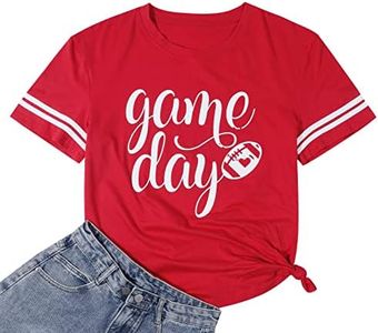 Game Day T Shirts Women Football Graphic Tee Funny Cute Competition Tshirt Casual Short Sleeve Tee Tops Red