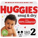 Huggies Snug & Dry Disposable Baby Diapers, Size 2, 180 Count