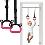 EXQ Home Kids Gymnastic Rings Pull up Rings for Chlidren Exercise,Indoor Gym Ring,Kids Gymnastics Rings with Adjustable Straps,Load Bearing 220lb,Red Hands Tape (NO Bar)