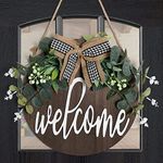 Alynsehom Welcome Sign Front Door Welcome Wreaths Wood Sign for Farmhouse Porch Decor Rustic Wooden Wall Sign Hangers Door Decorations Outdoor Hanging Holiday Gift Craft (Coffee)