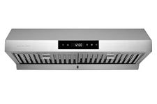 Hauslane | 30" PS18 Under Cabinet Range Hood, Stainless Steel | Contemporary Design, Touch Screen, Dishwasher Safe Baffle Filters, LED, 3-Way Venting