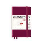 LEUCHTTURM1917 367713 Weekly Planner & Notebook Medium (A5) 2024, with booklet, Port Red, English