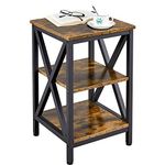 Yaheetech 3-Tier Side Table with Storage, X Design Sturdy Bedside Table Industrial End Table Wooden Nightstand for Bedroom/Living Room, Space Saving, 39.5x39.5x62cm, Rustic Brown