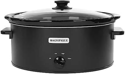 Magnifique 6 Quart Slow Cooker Oval Manual Pot Food Warmer with 3 Cooking Settings, Black Stainless Steel