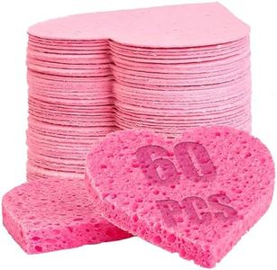 60-Count Compressed Facial Sponges | Makeup Remover Sponges | 100% Natural Cosmetic Spa Sponges for Facial Cleansing | Exfoliating Mask | Face Scrubber (Heart)