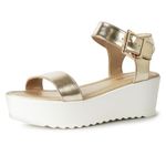 J. Adams Surf Platform Sandals for Women - Ankle Strap Open Toe Wedge Heels, Gold Metallic, 7.5