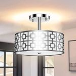 Depuley Ceiling Light Fixture, 3 Lights Modern Semi Flush Mount Ceiling Light with Drum Shade for Bedroom, Dining Room, Kitchen, Hallway, Entry, Foyer, Living Room, Rushed Chrome Finish