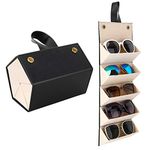 MoKo Sunglasses Organizer with 5 Slots, Travel Glasses Case Storage Portable Sunglasses Storage Case Bag Foldable Eyeglasses Holder Box Eyewear Display Containers for Women Men, Black - White Lining