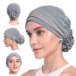 PALAY® Chemo Caps for Women Cotton Stretchy Turban Cap Headwear Head Wrap Flower Skull Cap for Women Cancer Beanie Head Coverings - Grey