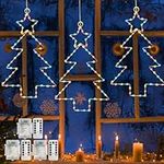 Jsdoin Christmas Window Lights 3 Packs Battery Operated 40CM Window Hanging Christmas Tree Lights with 8 Modes & Remote 45 LED Window Light for Party Indoor Outdoor Window Decoration (Multi-Colored)