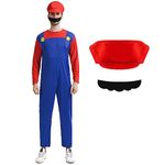 Costume Kids, Costume with Bodysuit, Cap, Pants and Gloves, Carnival Halloween Cosplay Costume Decoration for Boy Girl Kids Adult(Men-red,S)