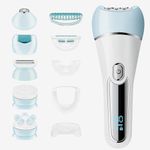 LIHOBI Epilator for Women, 6 in 1 Hair Removal Epilator, Shaver, Face Razor, Facial Brush, Face Massage and Body Exfoliator,IPX7 Waterproof Rechargeable Hair Removal for Women, 2 Speeds, White