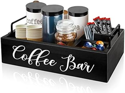 MINCORD Coffee Station Organizer Wooden Coffee Bar Holder Accessories for Countertop, Farmhouse Kcup Pod Storage Basket with Handle - Black