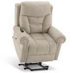 MCombo Triple Motor Riser Recliner Chair for Elderly, Electric Power Lift Armchair with Massage & Heating, Rolled Arms, Adjustable Headrest, Fabric 7888 (Beige, Medium)