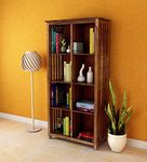 Angel Furniture Solid Sheesham Wood Large Vertical Bookshelf Strip Design (Standard, Honey Finish)