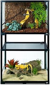 CAVACHEW Double Stacked Reptile Tank, 24" x 18" x 44" Tall Reptile Terrarium, Front Opening, Full Vision, Knock Down, 2 Pack 34 Gallon Glass Cage for Reptile, Bearded Dragon, Lizard, Snake, Gecko