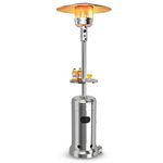 Giantex Outdoor Propane Heater, 48000 BTU Standing Gas Heater w/Shelf Tabletop & Wheels, Tip-Over Protection & Auto Shut Off, CSA Certified, Portable Patio Heater for Home & Commercial Use (Silver)