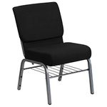 Flash Furniture Hercules Series 21''W Church Chair in Black Fabric with Book Rack - Silver Vein Frame