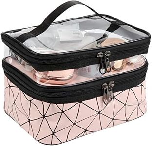 Trousse à Maquillage Femme Sac de Toilette Voyage Imperméable Portable Double Couche Trousse de Toilette avec Brosse Compartiment pour Stocker des Cosmétiques (Rose)