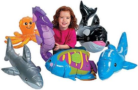Fun Express Under The Sea Party Decorations Inflatables 6 Pack - Ocean Themed Party Favors with Shark Dolphin Whale Octopus Fish Seahorse | Inflatable Animals for Birthday Decor & Classroom Display