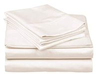 ARlinen 5 Piece Sheets Set,Split-Queen Size Ivory Solid 10 Inch Deep/Drop Fitted Sheet 400 TC 5 PCs Bedding Sets.