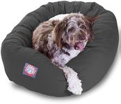 Majestic Pet 52 Inch Poly-Cotton Sherpa Calming Dog Bed Washable – Cozy Soft Round Dog Bed with Spine for Head Support - Fluffy Donut Dog Bed 52x35x11 (inch) – Round Pet Bed X- Large - Gray