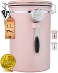 Veken Coffee Canister, 39OZ Large, Airtight Stainless Steel Food Storage Container for 2.2lbs Coffee Beans, Ground, Sugar, Tea, Cookie,Flour, Kitchen Bar Accessories with Date Tracker & Scoop, Pink