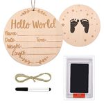 SAVITA Baby Announcement Sign set, 5.9 inch Hello World Newborn Double Side Wooden Birth Ink Pad and Maker Pen Name Personalized Gifts Nursery Hospital (B33026)