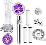 High Pressure Shower Heads, Handheld Turbo Fan Shower, Hydro Jet Shower Head Kit with Bracket/Hose/3pcs Filters and Bath Loofah, 360 Degrees Rotating One Key Pause Switch Water Saving Shower Head, Purple