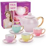 Porcelain Tea Party Set for Kids - Play Tea Sets for Girls Age Year Old - Play Toy Kit for Little Kit, Toddlers Kitchen Toys - Birthday Girl Princess Gift Ideas