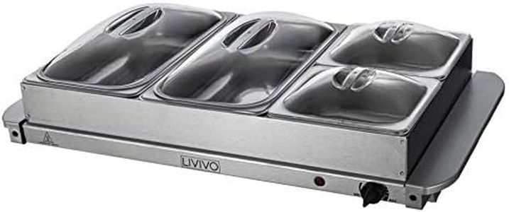 Fineway Electric Buffet Server 4 Tray Hotplate Food Warmer - 4 Removable Sections & Adjustable Temperature Thermostat Control - with Warming Plate Function - Ideal for Kitchen Hot Buffets Barbecues