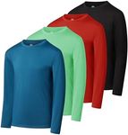 4 Pack:Boys Youth Active Wear Athletic Quick Dry-Fit Moisture Wicking Performance Basketball Gym Essentials Sport Long Sleeve Crew Undershirt Tee Top Top-Set 9, Large -(10,12)