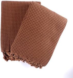 PÜSKÜL Lot de 2 serviettes de plage turques gaufrées, fabriquées en Turquie, 100 % coton turc, compactes, légères, fines, à séchage rapide, anti-sable, surdimensionnées, 89 x 178 cm, marron foncé