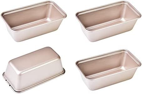 Bakeley Mini Loaf Pan Set, 4Pcs 5.5-Inch Non-Stick Rectangle Bread and Cake Bakeware for Oven and Instant Pot Baking (Champagne Gold)