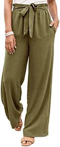 NIMIN High Waisted Work Pants for Women Summer Casual Wide Leg Pants Loose Comfy Flowy Beach Pants with Pockets Olive Green 2X-Large