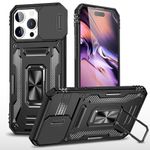 TURTLE® Defender Bumper Case for Apple iPhone 16 Pro MAX Back Cover with Stand Pouch Hybrid Double Protection - Black