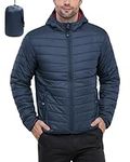 33,000ft Men's Lightweight Packable Insulated Puffer Winter Jacket with Hood, Water-Resistant Down Alternative Puffy Coat