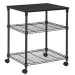 SONGMICS 3-Tier Printer Stand, Rolling Printer Cart on Wheels, Fax Stand with Metal Frame, Black ULGR32BK