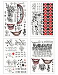 COKOHAPPY SS Temporary Tattoo Full set of 4 Sheets - 80+ Tats Costume/Cosplay Harley Quinn & The Joker