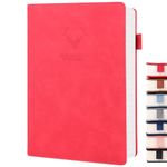 UIRIO Thick Journaling Notebook (Red) - 360-Pages A5 Lined Notebook - Hardcover Wide Ruled Leather Journals for Women, Writing, Men, Work