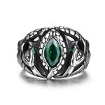 GTHIC Stainless Steel Snake Ring Gothic Green Zircon Serpent Animal Jewelry For Men Women Size 8