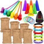 40 Pcs Carnival Games Potato Sack Race Bags Burlap Potato Sacks Egg Spoon Race Game Legged Race Bands Colorful Cones and Rings for Easter Holiday Party Outdoor Game Family Activity