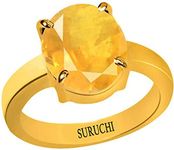 Suruchi Gems & Jewels Yellow Sapphire/Pukhraj 8.25 Ratti or 7.5 Carat Astrological Gemstone Panchdhatu 22K Gold Plated Ring for Men & Women