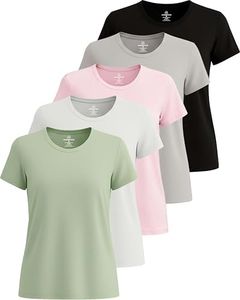 Real Essentials Womens Plus Size Just My Quick Dry Fit Dri Fit Active Wear Yoga Workout Athletic Tops Running Gym Exercise Ladies Short Sleeve Crew Scoop Neck Tees T-Shirt, Set 9, 1X, Pack of 5